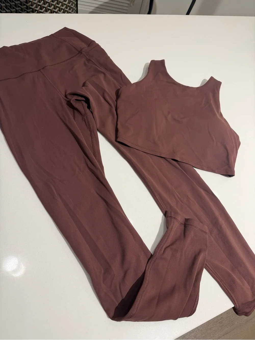 Buttery Soft Brown Workout Set | Matching Leggings + Crop Tank Small - Picture 2 of 4